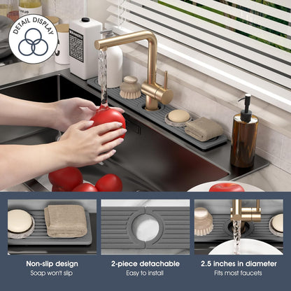 Quick Drying Stone Faucet Mat for Kitchen Sink - Diatomite Sink Mat Absorbing Stone Tray for Bathroom Counter, Sink Faucet Splash Guard Water Protector Matt for Kitchen Counter(White, 14" x 3.9")
