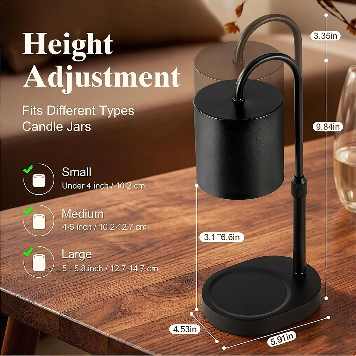 Dreamholder Electric Candle Warmer Lamp with Timer, Dimmable Candle Lamp with Adjustable Height, Wax Melter for Jar Candles Wood Base Floral Home Decor Gifts for Women Mom, Silver Glass