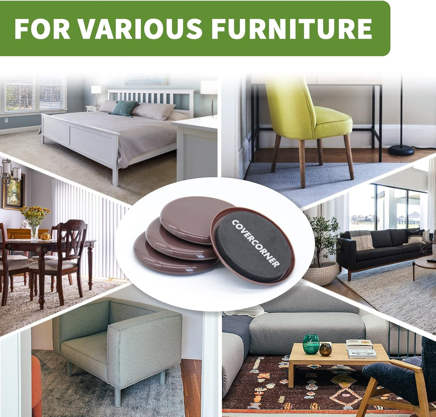 Furniture Sliders for Carpet 8 PCS - 3 1/2" Beige | Furniture Moving Sliders, Chair Leg Floor Protectors, Carpet Sliders for Furniture - Move Your Furniture Easily & Safely