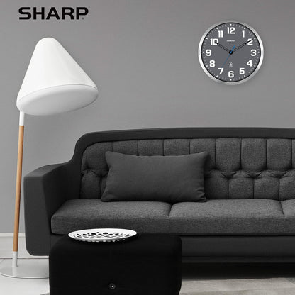 Sharp 12-Inch Atomic Wall Clock, Battery Operated, White with Black Frame