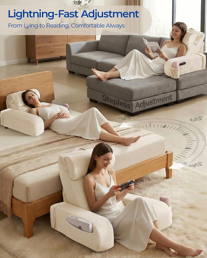 Kayfia Reading Pillow, 30-90° Stepless Adjust Angle & Height, Large, Grey | 2 in 1 Back Wedge Pillow for Bed Sitting up, Adjustable Headrest, Backrest Pillow for Reading/Gaming/Working in Bed or Couch