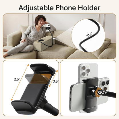 Couch Caddy with Cup Holder, 20.3 Inch White Armrest Console | Removable Sofa Armrest Organizer with Charging and Phone Holder, Storage for Remotes, Snacks and Everyday Essentials