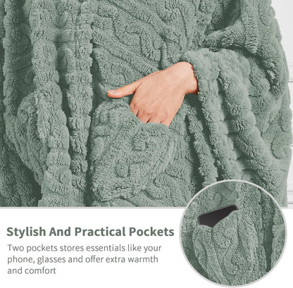 Wearable Blanket Sherpa Fleece Shawl Blanket with Pockets Blanket Poncho Cape for Adults, Cozy Shawl TV Throw Blankets