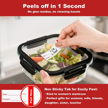 Removable Freezer Labels with Dispenser, 1" x 3", 1 Box (Red) | Writable, remove no residue, waterproof & oilproof, easy peel-off design, 300 labels per box, for meal prep containers