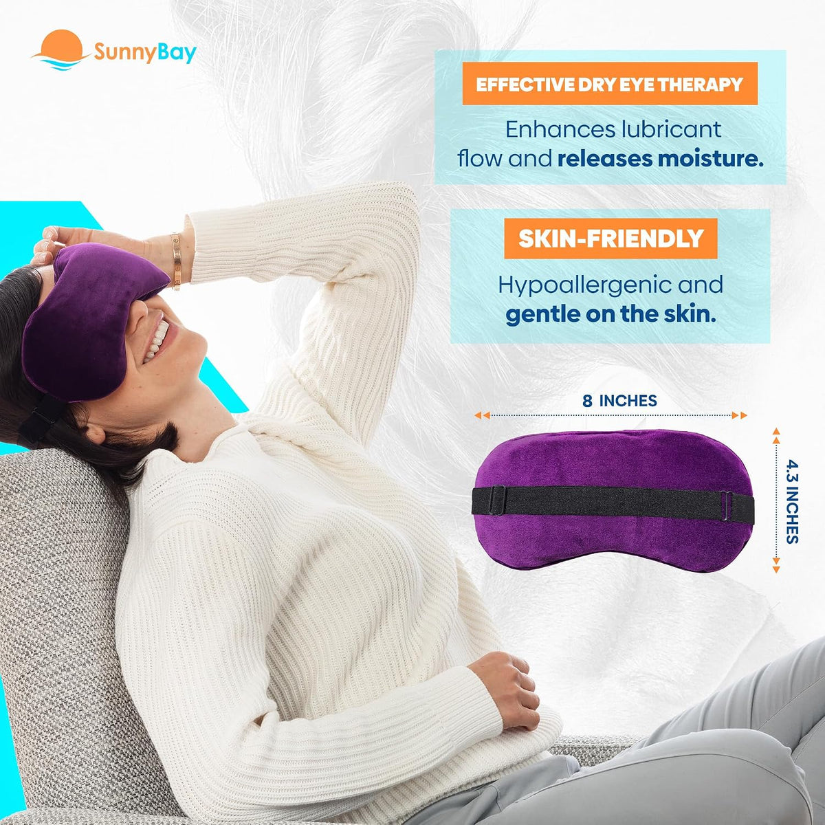 SunnyBay Microwavable Heated Eye Mask, Moist Compress, 7.9x4.3 inch, Purple