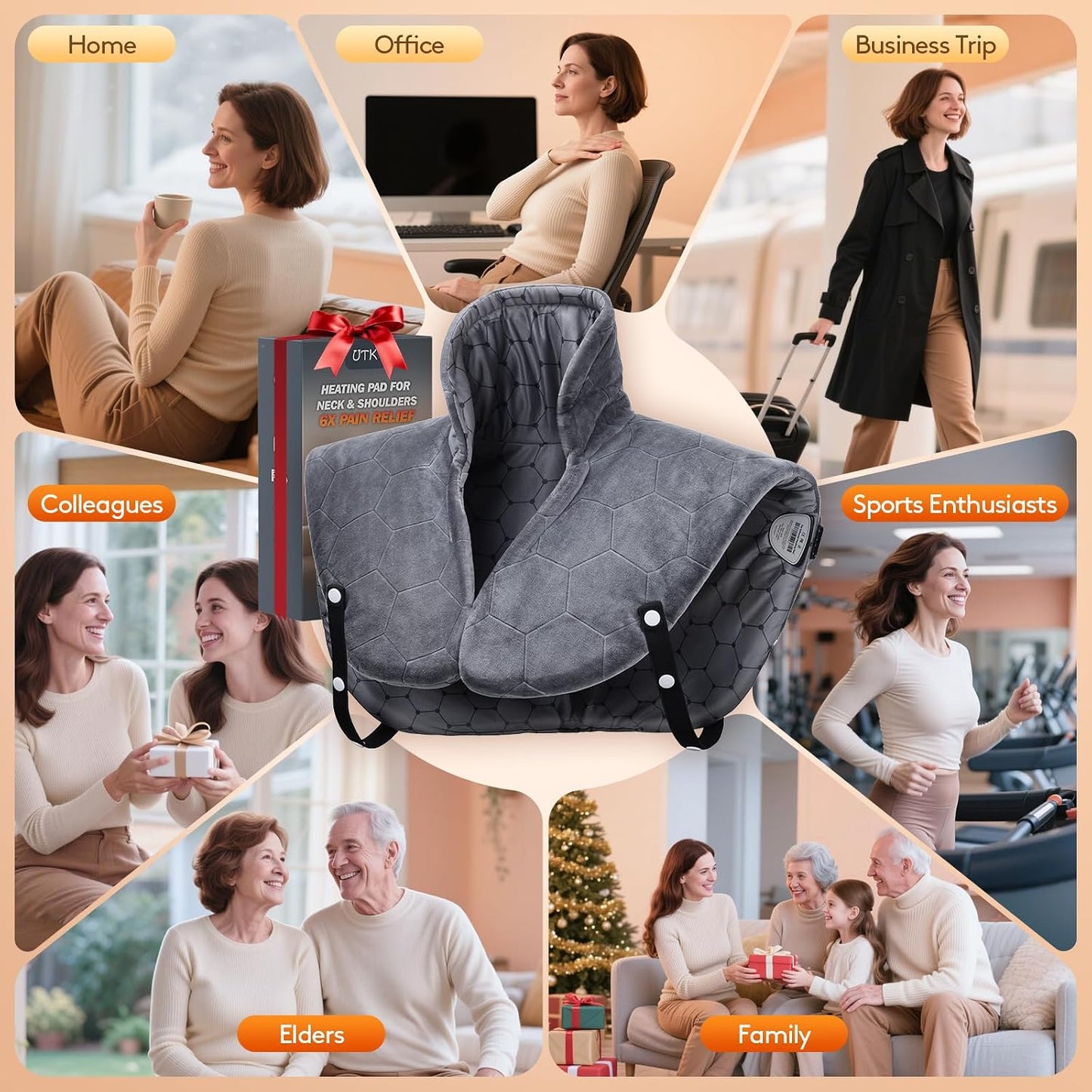 UTK 30s Fast Heating Pad for Neck and Shoulders and Back, Far Infrared Graphene Wrap with 6X Deeper Pain-Relief, 8 Heat Levels, Auto Shut-Off & Memory, 24"x20" Weighted Heating Pads Gift (Grey)