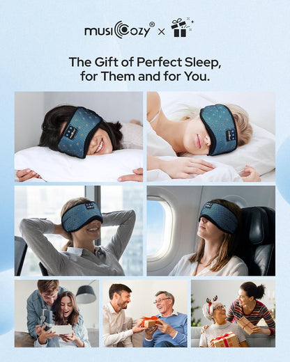 MUSICOZY Bluetooth Sleep Mask Headphones for Side Sleepers | Soft Mesh Eye Masks With Ultra-Thin Speakers, HD Audio, Comfortable Fit For Sleeping, Travel and Relaxation