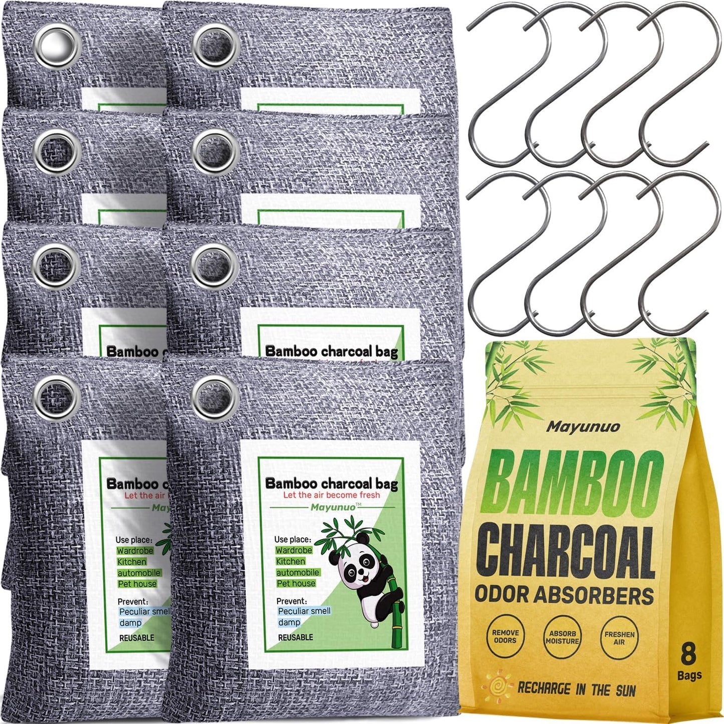 Activated Charcoal Odor Absorber Deodorizer Odor Eliminator for Strong Odor | Home, Basement, Closets, Shoes, Smoke, Car Air Freshener. 3 Pack Nature Bamboo Charcoal Air Purifying Bags