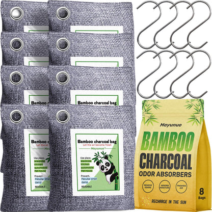 Activated Charcoal Odor Absorber Deodorizer Odor Eliminator for Strong Odor | Home, Basement, Closets, Shoes, Smoke, Car Air Freshener. 3 Pack Nature Bamboo Charcoal Air Purifying Bags