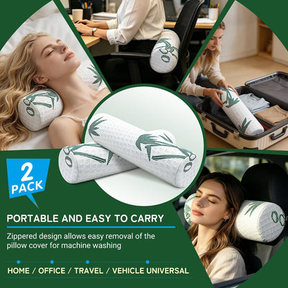 Asatdd Neck Roll Pillow, 2 Pack Foam Cervical Roll Pillow with Breathable Cover for Office Chair, Recliner Rest, and Home and Travel Use, 4" x 17"