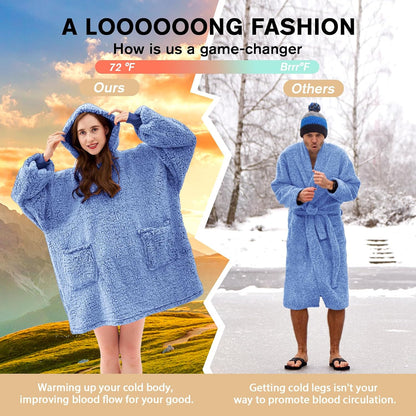 yescool Wearable Blanket Hoodie, Flannel Sherpa Fleece Blanket Sweatshirt for Adults Women Men,One Size Fits All - Colors A