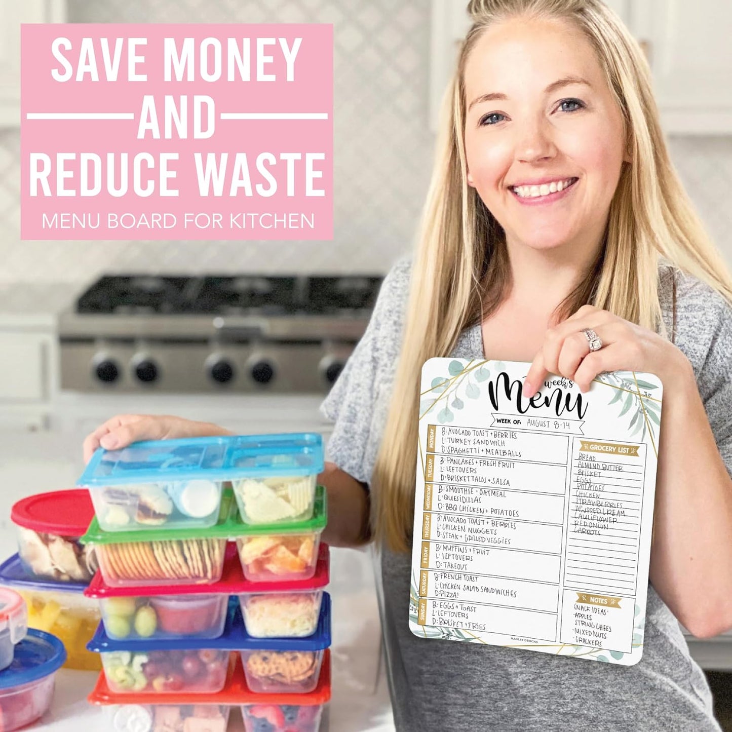Hadley Designs Weekly Meal Planner for Fridge - Dinner Menu Board for Kitchen, Colorful Weekly Menu Board Dry Erase, Dry Erase Meal Planner for Fridge