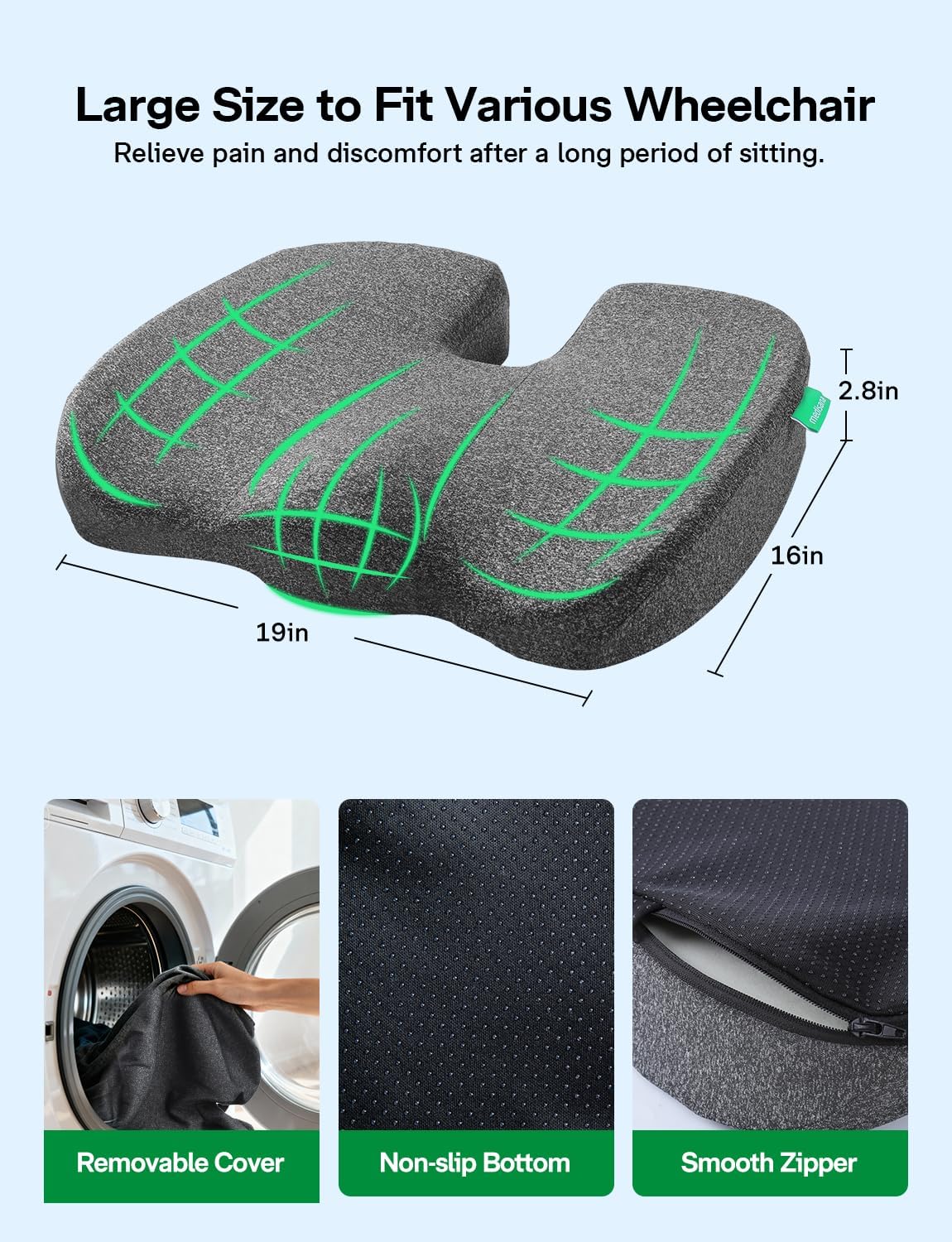 Medisana GC 150G Gel Seat Cushion for Tailbone Support, Grey 19×16×2.8"