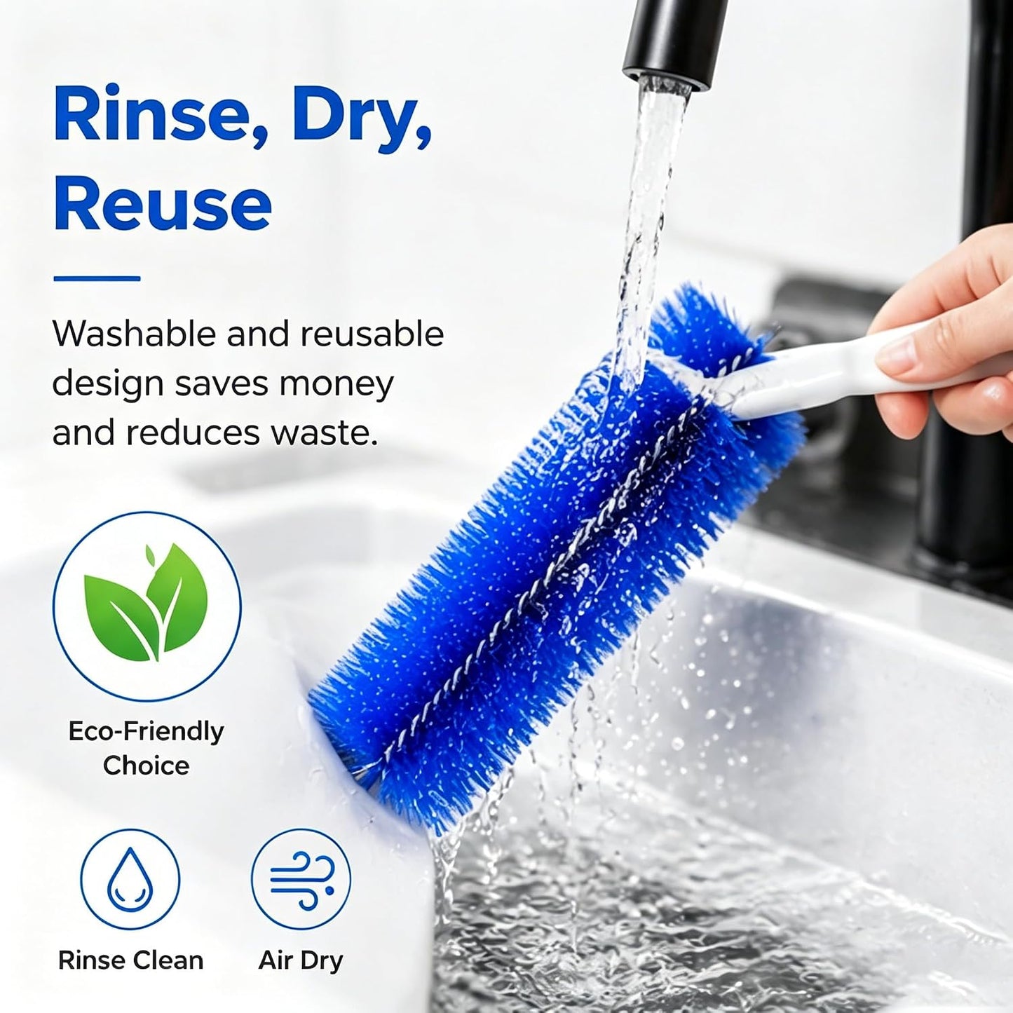 Fan Cleaning Brush – Bendable Microfiber Duster, Reusable Dust Remover, Washable, for Electric Fans, Air Conditioning, Blinds, Vents, Car & Home Use，Blue：2