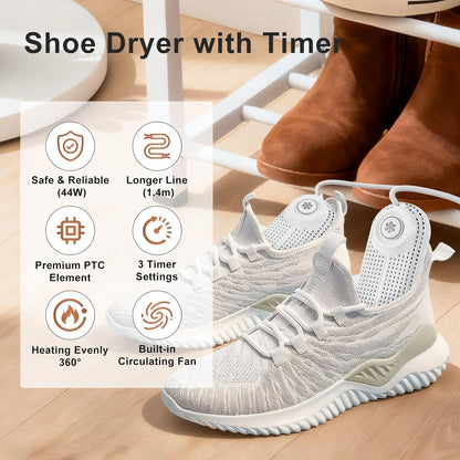 Electric Shoe Dryer, Footwear Dryers with 3/6/9 Hours Timer, Built-in Airflow Fan, Portable Dryers for Sneakers
