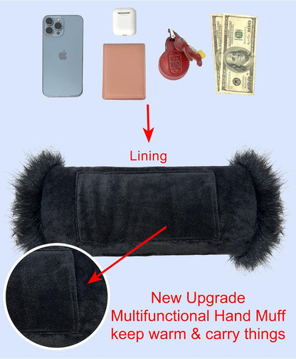 LA CARRIE Faux Fur Hand Muffs Women Winter Warmer Fuzzy Pouch Furry Plush Muffler Wedding Girl Kids Elegant Luxury Chic