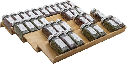 Bamboo Spice Rack Drawer Organizer - 8 Pieces Set- 7" Wide Per Piece - Combine Pieces Into 14" Wide Rack (7" or 14")