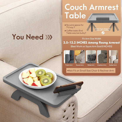 Couch Arm Tray,Bamboo Sofa Clip on Side Table,Foldable Couch Armrest Table with 360°Rotating Phone Holder,Anti Slip Food Trays for Eating/Drinks/Snacks/Remotes 15.35" x 9.85"