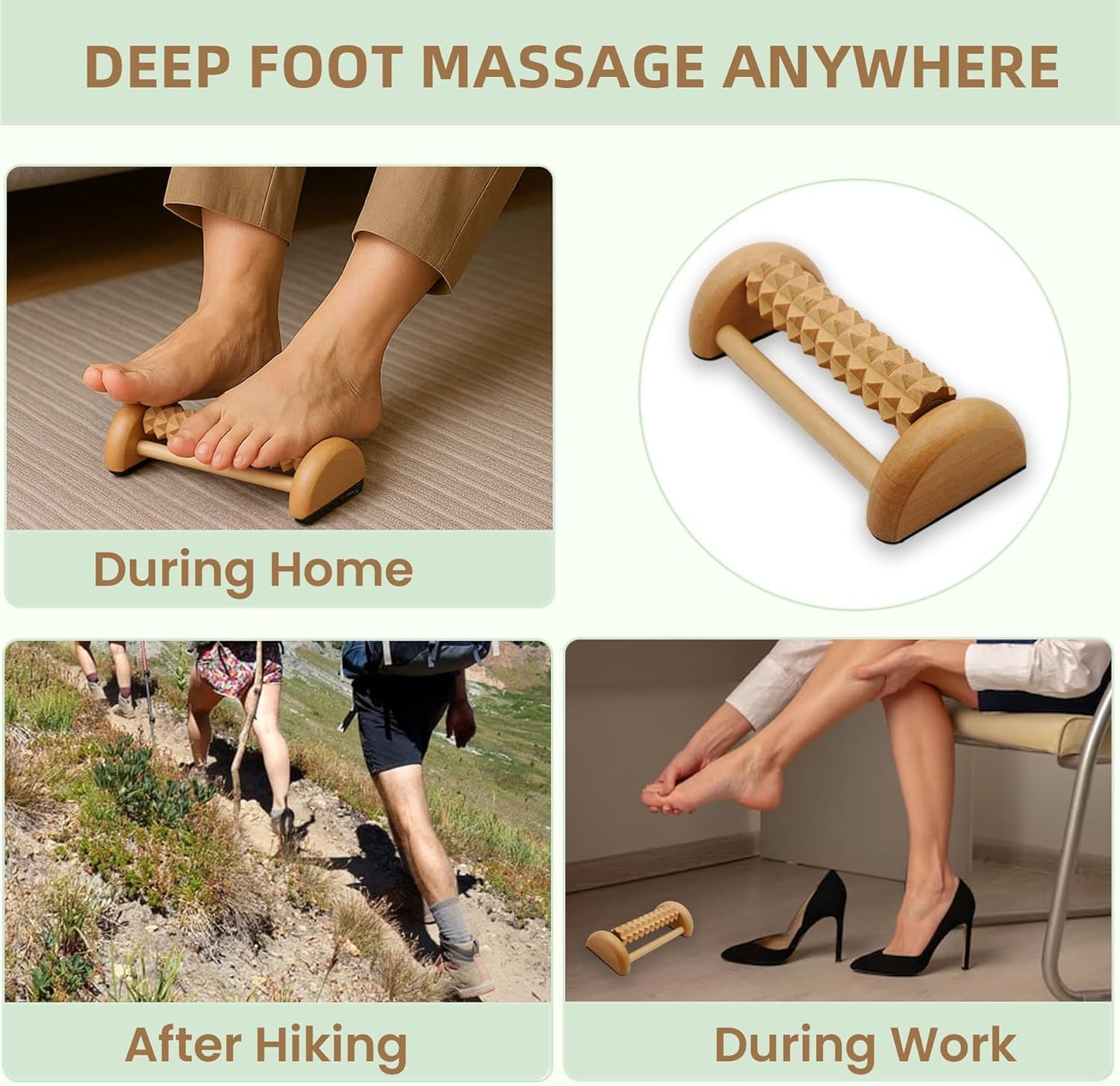 3Pcs Wooden Massage Tools, Massage Roller, Foot Roller for Plantar Fasciitis Relief, Roller for Muscles Deep Tissue Massage, Lymphatic Drainage Massager