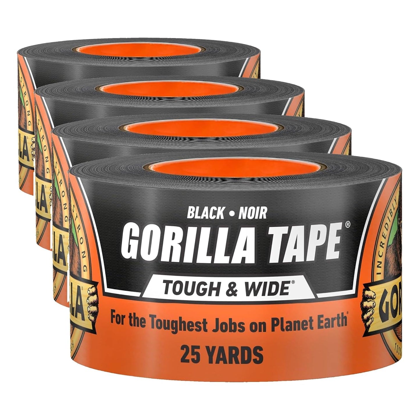 Gorilla Tough & Wide Heavy Duty Duct Tape, Black, 2.88" x 25 yd, 1-Pack | Weather Resistant, Indoor & Outdoor Use, Double-Thick Adhesive, Reinforced Backing, Hand-Tearable