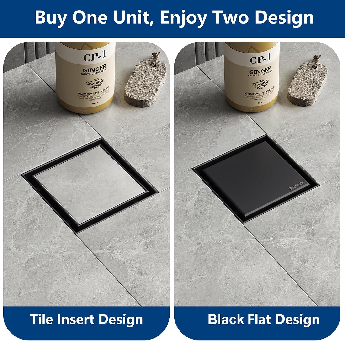 Neodrain 4" Brushed Square Shower Drain with Removable Tile Insert Grate | 304 Stainless Steel Tile Square Drain, Hidden Drain,Easy to Clean, Waterproof & Sturdy Shower Drain, CUPC Certified