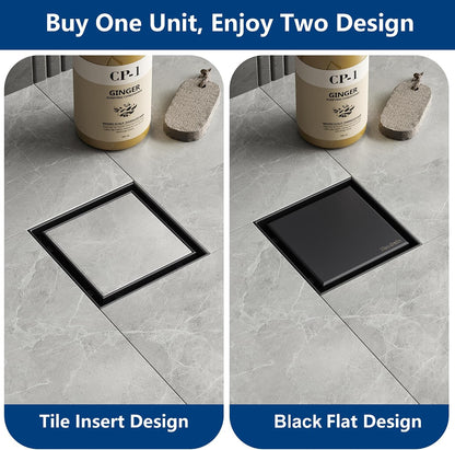 Neodrain 4" Brushed Square Shower Drain with Removable Tile Insert Grate | 304 Stainless Steel Tile Square Drain, Hidden Drain,Easy to Clean, Waterproof & Sturdy Shower Drain, CUPC Certified