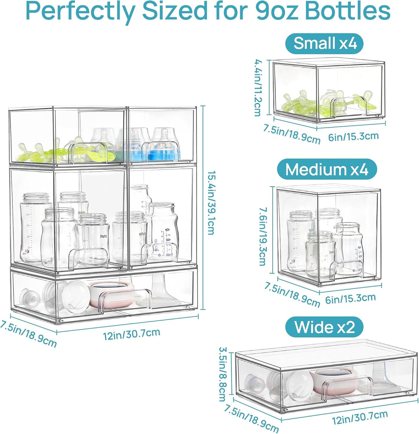 Vtopmart Clear Stackable Storage Drawers Set of 6, Plastic Organizer Bins | Multi-purpose Boxes for Bathroom Accessories Storage, Ideal for Cabinet, Shelf, Pantry, Laundry Room Organization