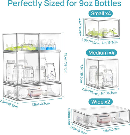 Vtopmart Clear Stackable Storage Drawers Set of 6, Plastic Organizer Bins | Multi-purpose Boxes for Bathroom Accessories Storage, Ideal for Cabinet, Shelf, Pantry, Laundry Room Organization