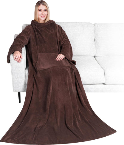PAVILIA Blanket with Sleeves for Adult Women Men, Soft Warm Wearable Blanket Fleece Wrap Throw, Robe Blanket Gift