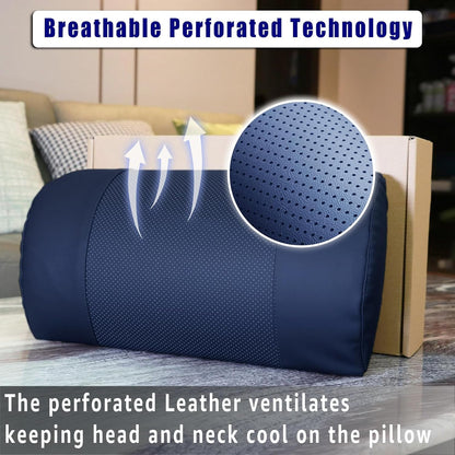 Breathable Perforated Leather Recliner Memory Foam Head Pillow - Non-Slip Base with Adjustable Neck Support in Chocolate, for Recliners, Sofas, and Loveseats, Ensuring Unmatched Relaxation