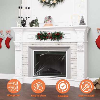GCGOODS Fireplace Insulation Cover Kit to Prevent Heat Loss, Draft Stopper With Hook & Loop Tape, Adjustable Easy Cut to Fit, Transparent Screen, 39" x 78"