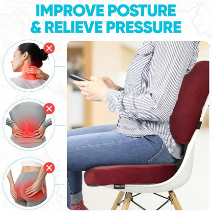 FORTEM Seat Cushion, Office Chair Cushion, Lumbar Support Pillow for Office Chair, Memory Foam Car Seat Cushions, Sciatica Coccyx Tailbone Pain Relief, Cushions for Back Support, Washable, Non Slip