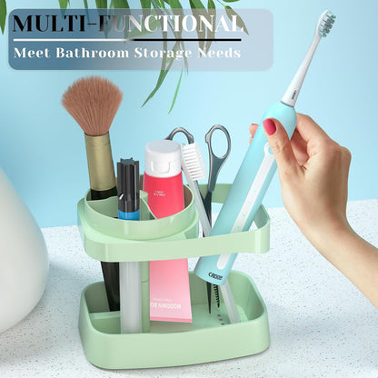 Toothbrush Holders for Bathrooms, 4 Slots with Drainage and Ventilation, ABS Plastic, with Anti-Slip Base for Holding Electric Toothbrush & Toothpaste (Green)