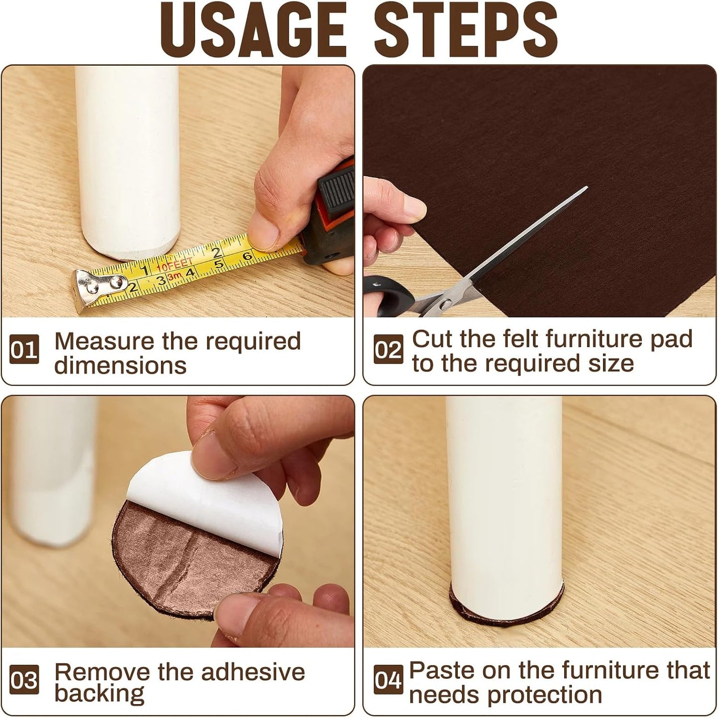 Fullhawl Large Felt Furniture Pads 8 x 60 Inch Non Slip Self Adhesive Heavy Duty Cuttable Strip Roll Felt Sheet Tape for Protecting Hardwood Floors Chair Wall, White
