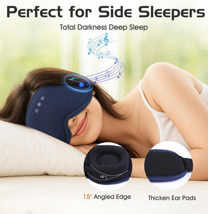 Bluetooth Sleep Mask with 2 Removable 3D Contoured Cup, Bamboo Cotton Bluetooth Sleep Headphones for Side Sleepers with Timming Setting, Blackout Eye Mask for Travel Meditation Men Women