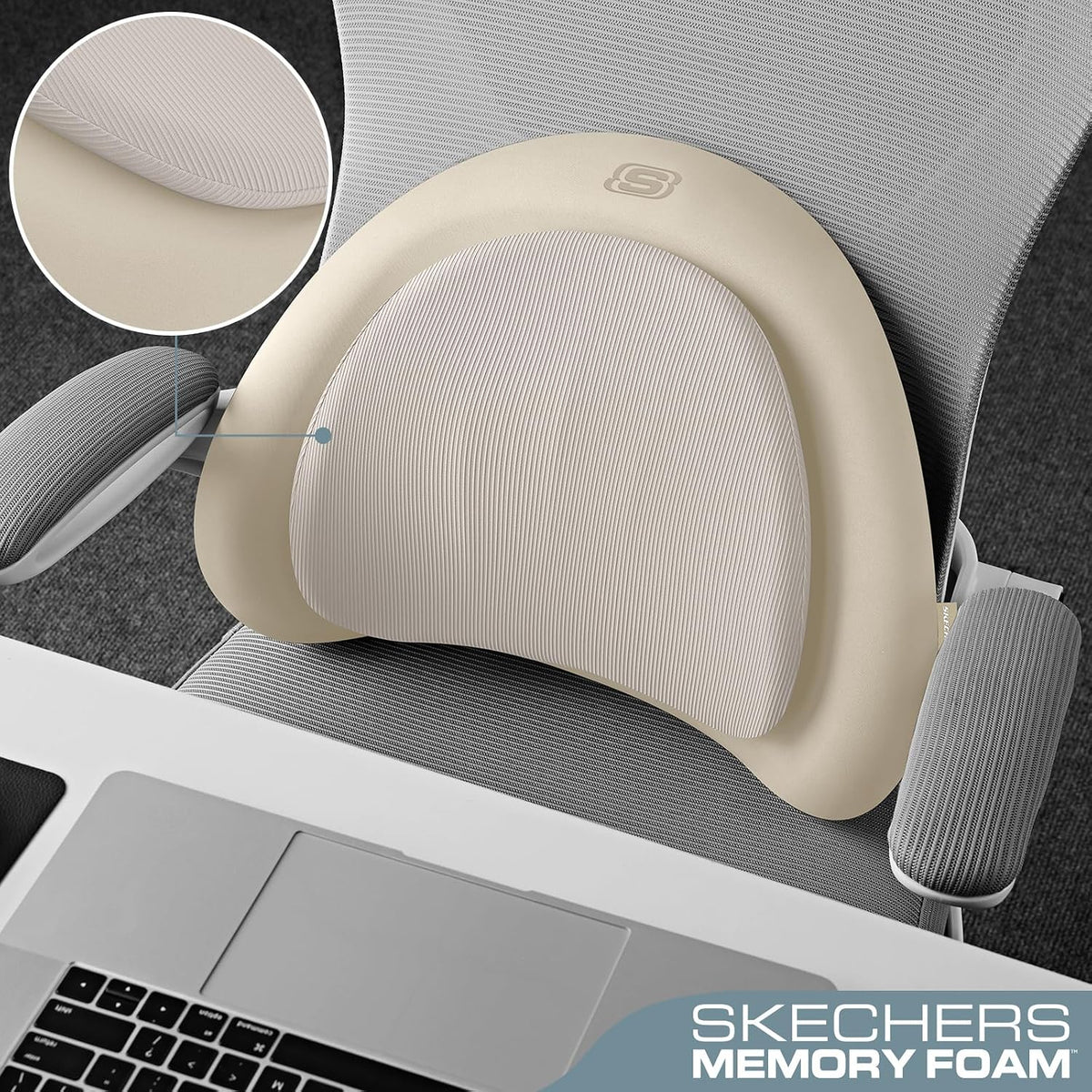 Skechers Lumbar Pillow Premium Memory Foam,Double-Layer-Office Chair Cushion for Tailbone Pain Relief,Butt Pillow for Office Chair,Car seat Cushion,Long Sitting Office Workers,and Car Drivers,Black
