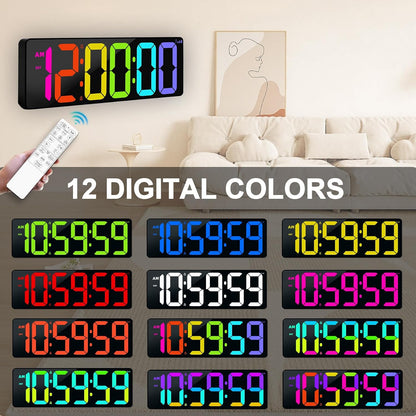 TXL 17.2" Bluetooth Digital Wall Clock with Seconds, Large Countdown Timer for Classroom Home Gym Kitchen Office, Alarm Clock with Remote Control, 4 Dimmable Brightness, Auto DST (RGB)