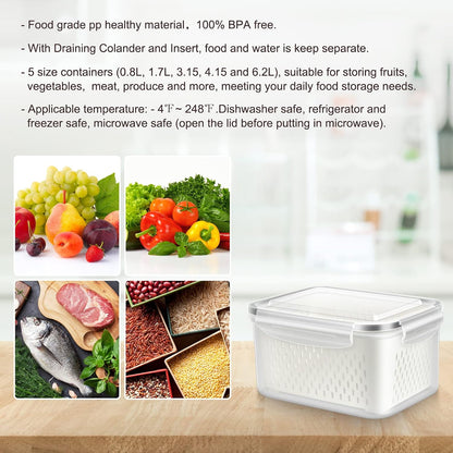 8 Pieces Fruit Storage Containers for Fridge with Lids and Strainer | 4Pack Fruit Containers for Fridge, Fresh Produce Saver Keeper for Vegetable Fruit Salad, BPA Free Organizer for Refrigerator