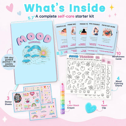 Mood Tracker Journal Set for Teen Girls & Tweens, Self Care Gift(Pink)