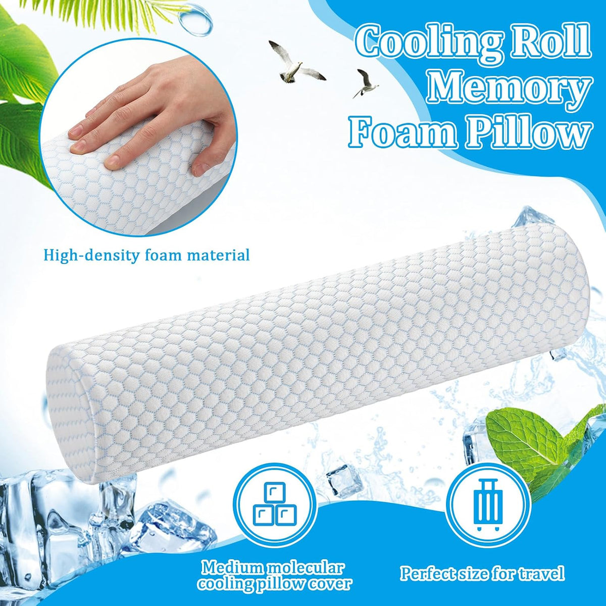 Novabright 2 Pcs Cooling Cervical Neck Roll Pillow for Sleeping Memory Foam