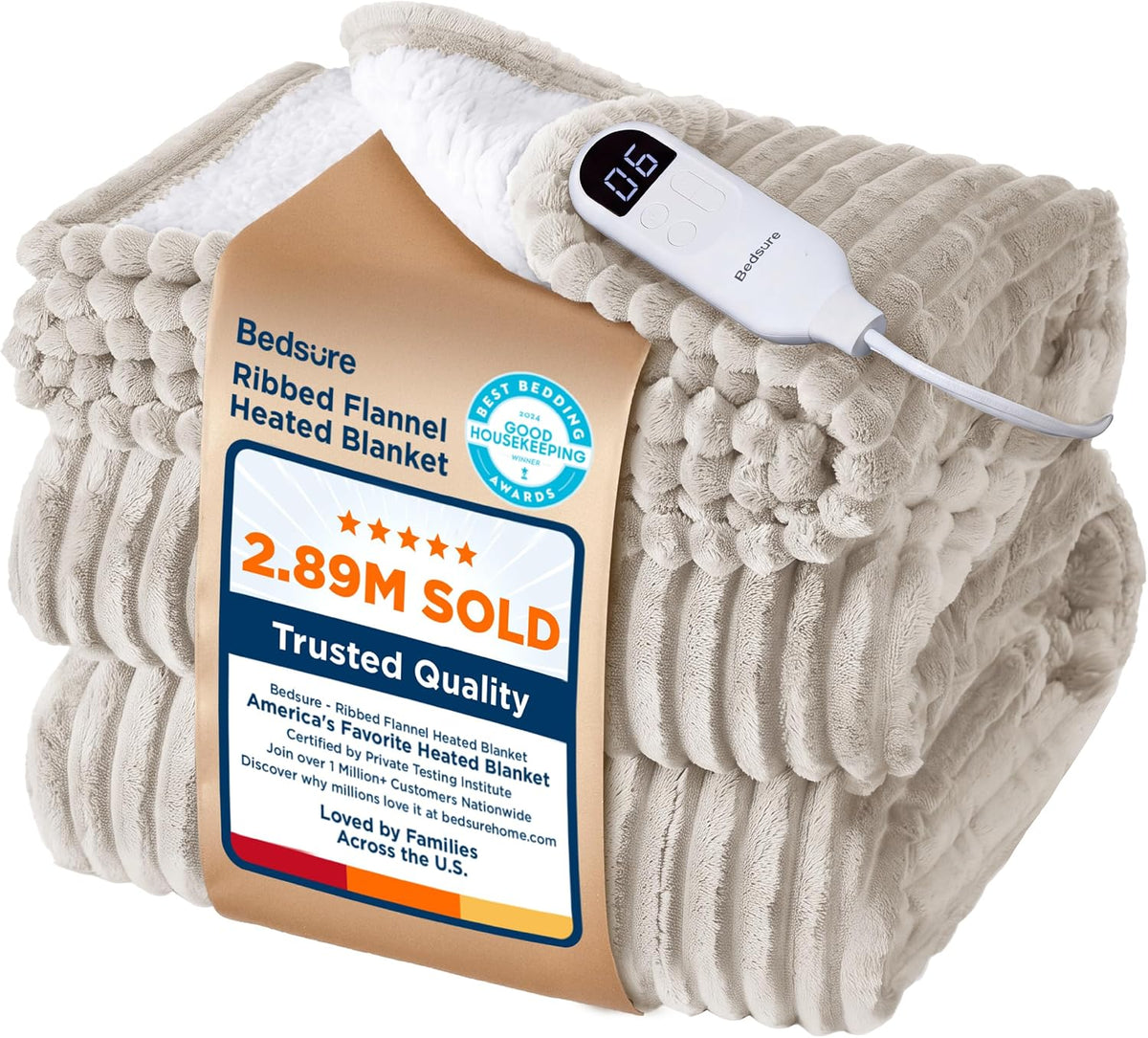 Bedsure GentleSoft Heated Blanket Throw - Soft Ribbed Flannel Electric Blanket, Gifts for Grandma (50x60 inches, Grey)