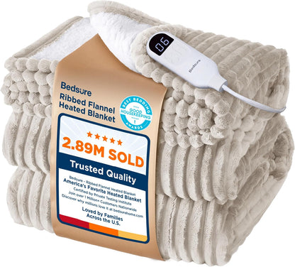 Bedsure GentleSoft Heated Blanket Throw - Soft Ribbed Flannel Electric Blanket, Gifts for Grandma (50x60 inches, Grey)