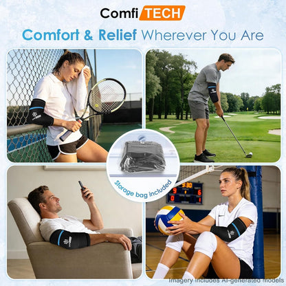 ComfiTECH Dual-Gel Elbow Ice Pack Wrap for Arm with 30-Min Cooling, L | Reusable Gel Forearm Brace for Tendonitis & Injuries, Cold Compression Sleeve for Pitchers, Tennis Elbow & Golfer Arm Relief