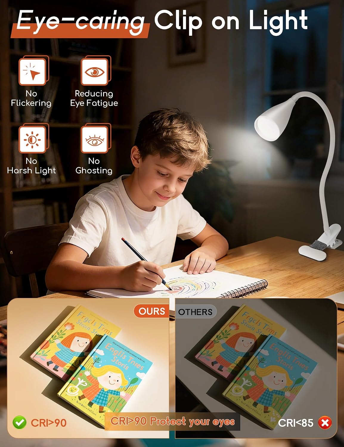 Reading Light for Book in Bed,Clip on Light Reading Lamp with Adapter Black