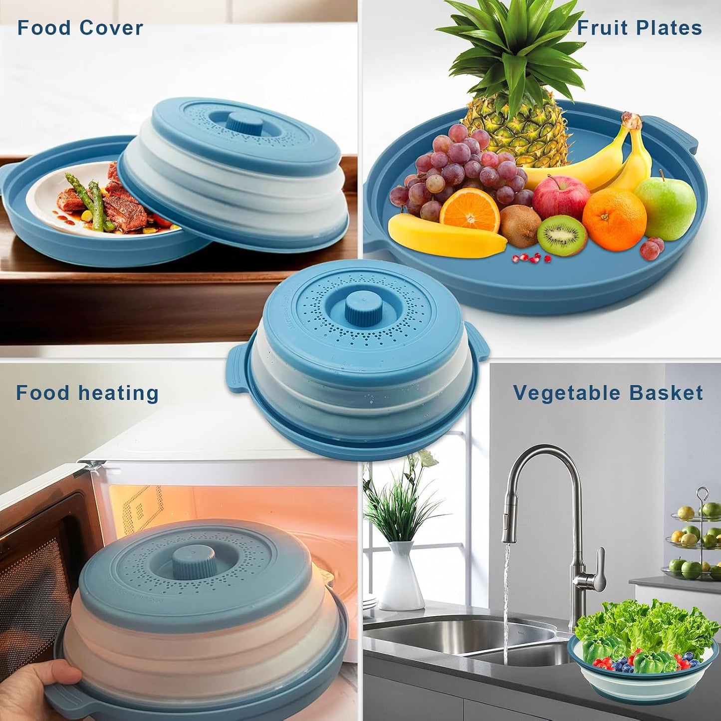 Microwave Cover for Food, 10.2 Inch Microwave Splatter Cover with Anti-Scald Tray, Collapsible Vented Microwave Plate Cover, BPA-Free Food Lid with Handles for Compact Microwaves