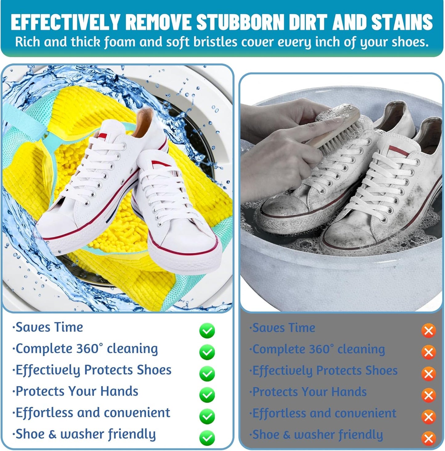 Set of 2 Reusable Shoe Laundry Bags, 360° Deep Clean, Noise-Reducing Sneaker Washing Bags for Machine Wash, Protect Shoes & Washer Drum, Anti-Skid Zipper, Durable Chenille Interior