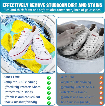 Set of 2 Reusable Shoe Laundry Bags, 360° Deep Clean, Noise-Reducing Sneaker Washing Bags for Machine Wash, Protect Shoes & Washer Drum, Anti-Skid Zipper, Durable Chenille Interior