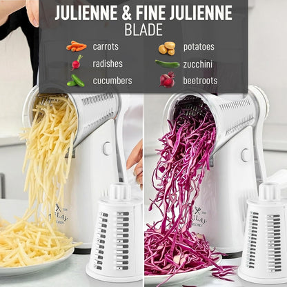 Zulay Kitchen Rotary Cheese Grater 5 Blade Cheese Shredder - Manual Hand Crank Cheese Grater With Reinforced Suction & 5 Interchangeable Drums - Easy to Use, Vegetable Chopper Round Mandoline Slicer - Colors A