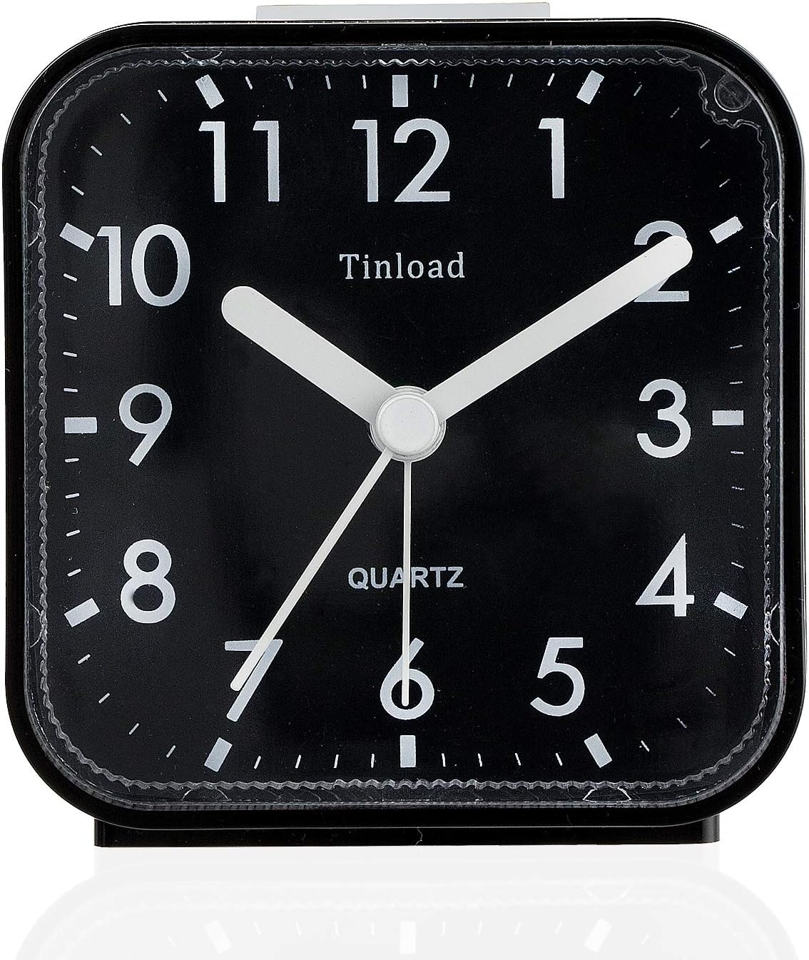 Tinload Small Battery Operated Analog Travel Alarm Clock Silent Non Ticking, Gentle Wake, Ascending Beep Sounds, Snooze,Lighted on Demand, Easy Set(Black)