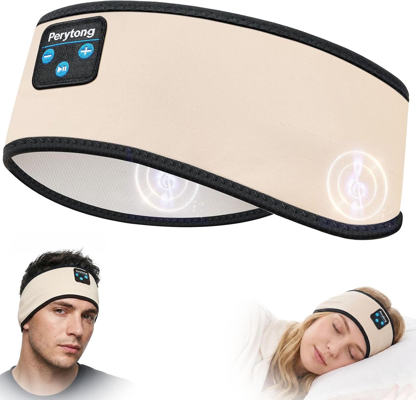Perytong Sleep Headphones Bluetooth 5.4 Headband, Wireless Sleep Headphones with Ultra-Thin HD Stereo Speakers for Side Sleepers, Soft & Sweat Resistant Sport Headband for Yoga Travel Workout